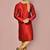 Red dupion art silk kurta with  computerised embroidery machine work