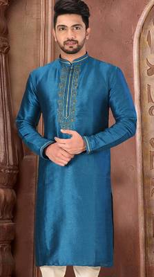 Teal blue mulbury  kurta with  pattern work&hand work 1