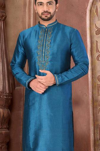 Teal blue mulbury  kurta with  pattern work&hand work