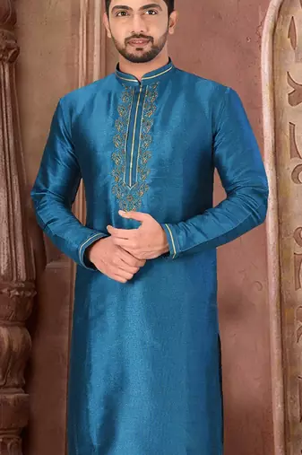 Teal blue mulbury  kurta with  pattern work&hand work