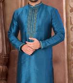 Teal blue mulbury  kurta with  pattern work&hand work