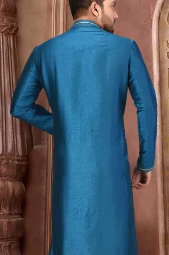 Teal blue mulbury  kurta with  pattern work&hand work