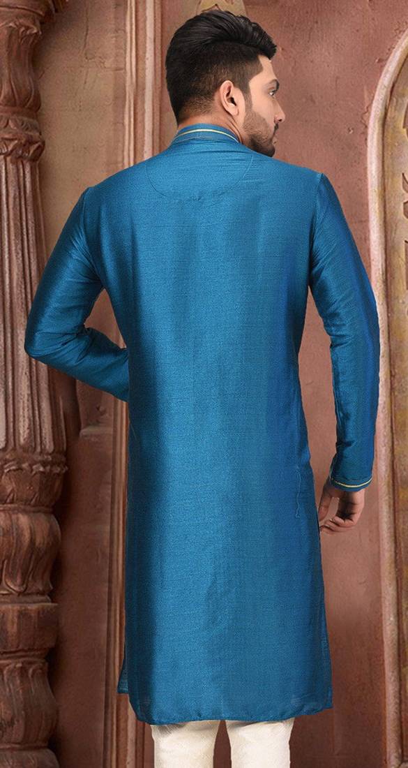 Teal blue mulbury  kurta with  pattern work&hand work