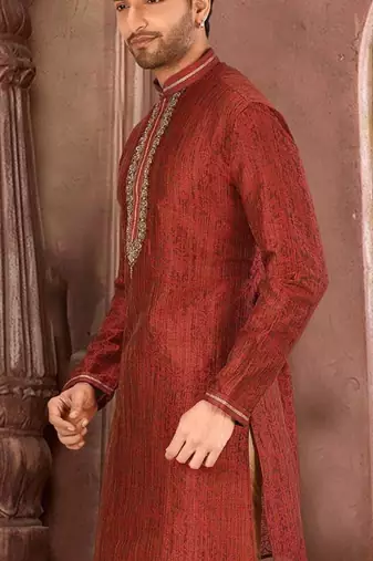 Red mulbury  kurta with  pattern work&hand work