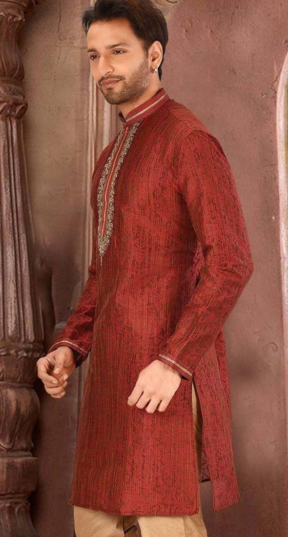 Red mulbury  kurta with  pattern work&hand work