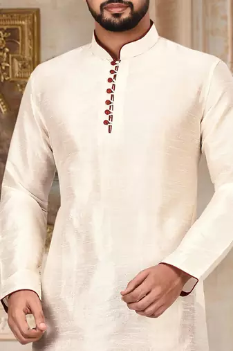 cream dupion art silk  kurta with  pattern work and 8 button