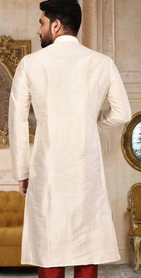 cream dupion art silk  kurta with  pattern work and 8 button 3
