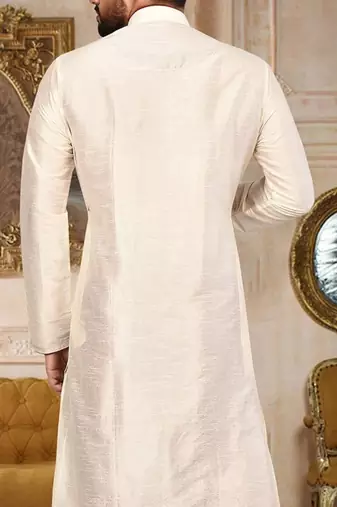 cream dupion art silk  kurta with  pattern work and 8 button