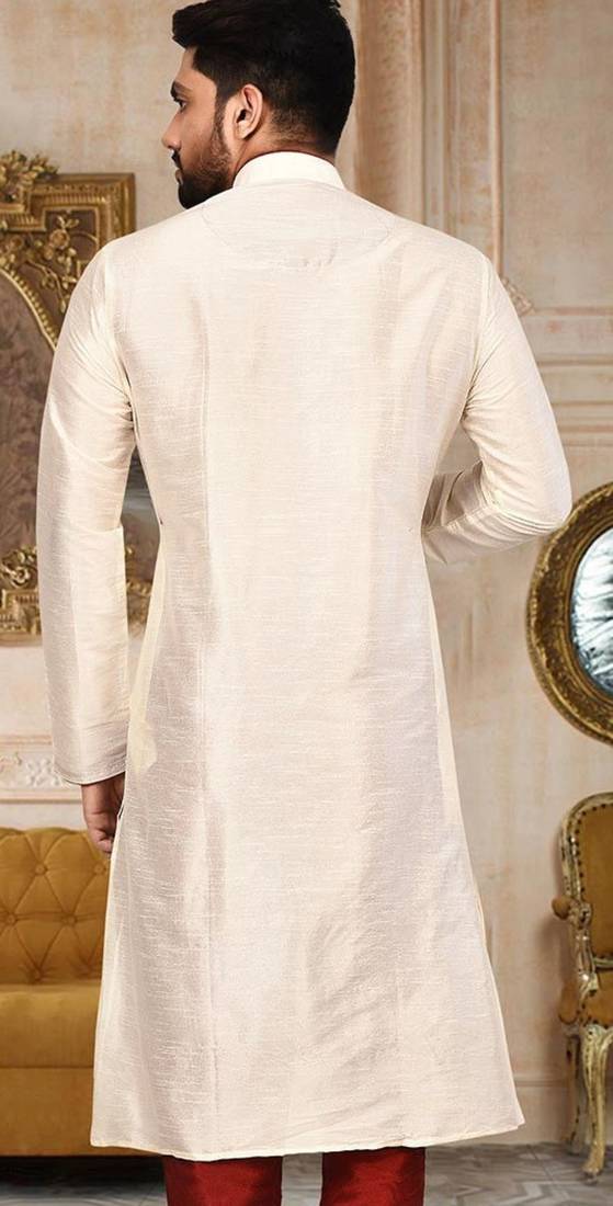 cream dupion art silk  kurta with  pattern work and 8 button