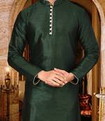 bottle green dupion art silk  kurta with  pattern work and 8 button