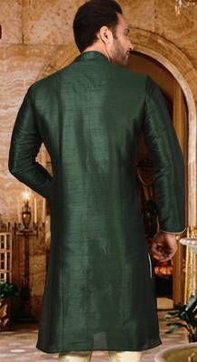bottle green dupion art silk  kurta with  pattern work and 8 button 3