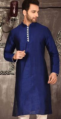royal blue dupion art silk  kurta with  pattern work and 8 button 1