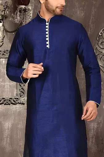 royal blue dupion art silk  kurta with  pattern work and 8 button
