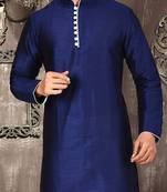 royal blue dupion art silk  kurta with  pattern work and 8 button