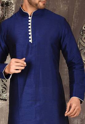 royal blue dupion art silk  kurta with  pattern work and 8 button 2