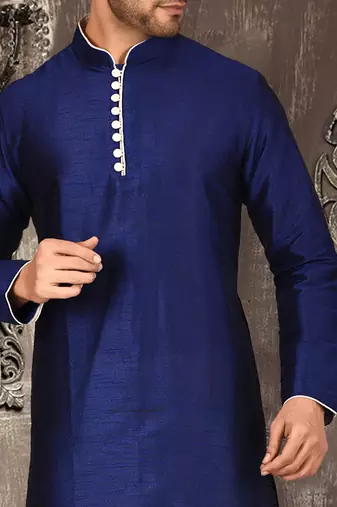 royal blue dupion art silk  kurta with  pattern work and 8 button