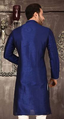 royal blue dupion art silk  kurta with  pattern work and 8 button 3
