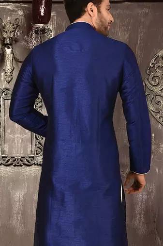 royal blue dupion art silk  kurta with  pattern work and 8 button
