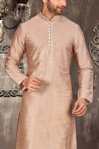 light brown dupion art silk  kurta with  pattern work and 8 button