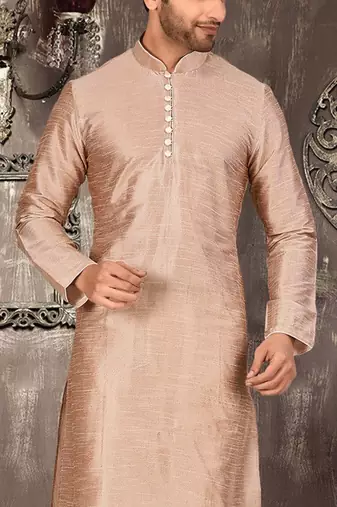 light brown dupion art silk  kurta with  pattern work and 8 button
