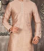 light brown dupion art silk  kurta with  pattern work and 8 button
