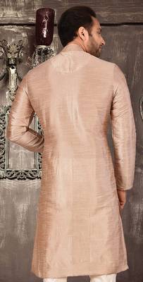 light brown dupion art silk  kurta with  pattern work and 8 button 2