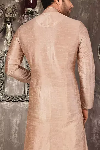 light brown dupion art silk  kurta with  pattern work and 8 button
