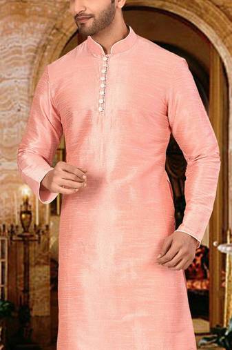 pink dupion art silk  kurta with  pattern work and 8 button
