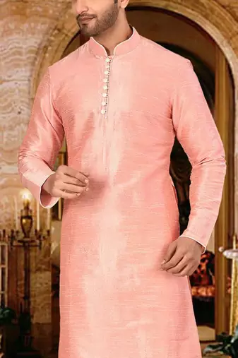 pink dupion art silk  kurta with  pattern work and 8 button