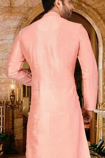 pink dupion art silk  kurta with  pattern work and 8 button