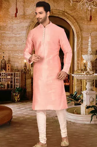 pink dupion art silk  kurta with  pattern work and 8 button