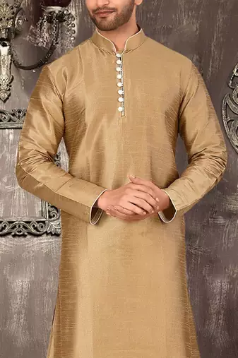 beige dupion art silk  kurta with  pattern work and 8 button
