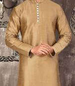 beige dupion art silk  kurta with  pattern work and 8 button