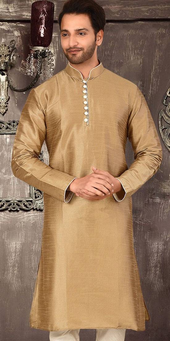 beige dupion art silk  kurta with  pattern work and 8 button