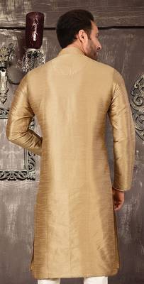 beige dupion art silk  kurta with  pattern work and 8 button 2
