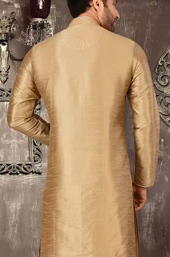 beige dupion art silk  kurta with  pattern work and 8 button