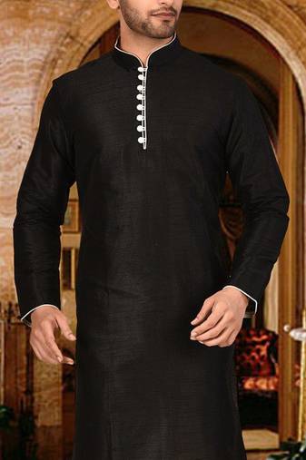 black dupion art silk  kurta with  pattern work and 8 button