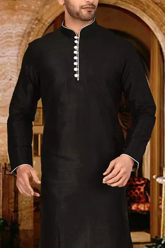 black dupion art silk  kurta with  pattern work and 8 button