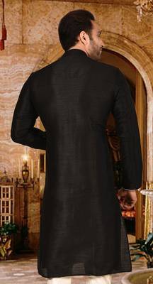 black dupion art silk  kurta with  pattern work and 8 button 3