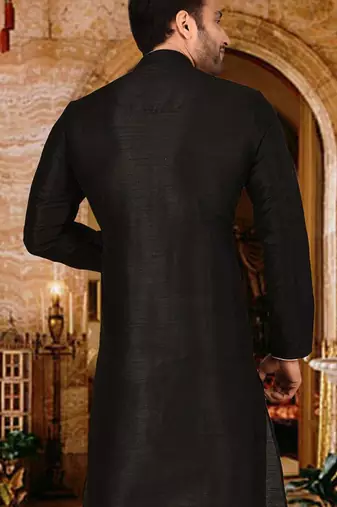black dupion art silk  kurta with  pattern work and 8 button