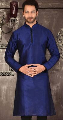 royal blue dupion art silk  kurta with  pattern work and 8 button 1