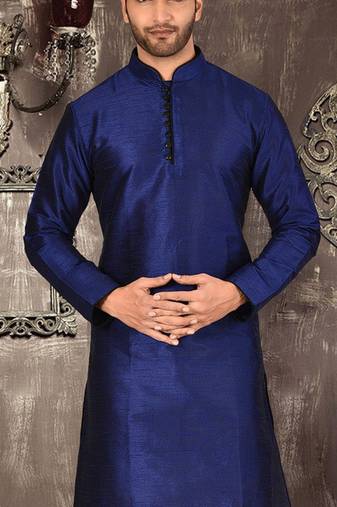 royal blue dupion art silk  kurta with  pattern work and 8 button