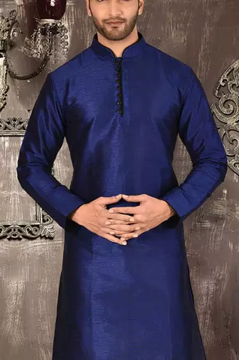 royal blue dupion art silk  kurta with  pattern work and 8 button