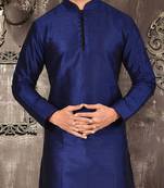 royal blue dupion art silk  kurta with  pattern work and 8 button