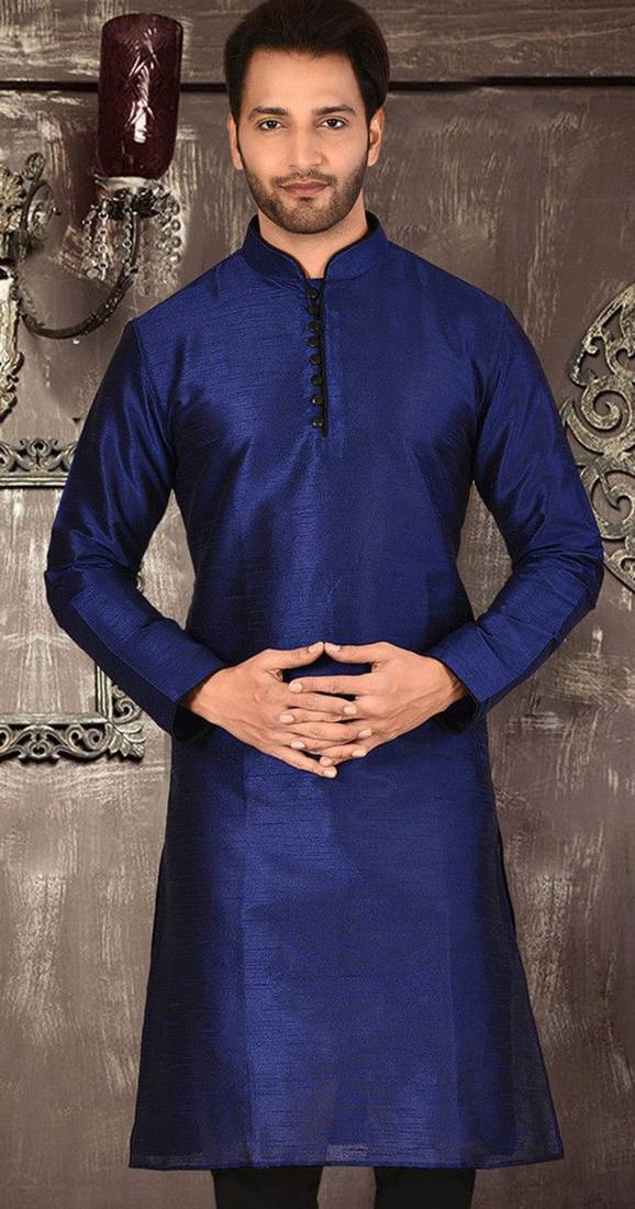 royal blue dupion art silk  kurta with  pattern work and 8 button