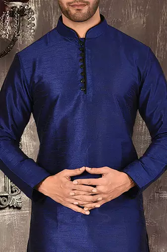 royal blue dupion art silk  kurta with  pattern work and 8 button