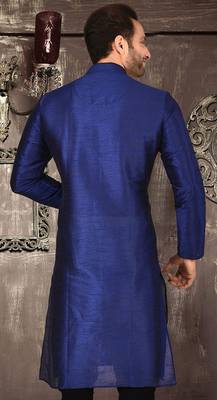 royal blue dupion art silk  kurta with  pattern work and 8 button 3