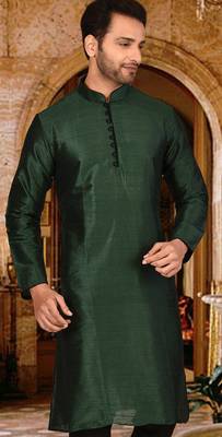 bottle green dupion art silk  kurta with  pattern work and 8 button 1
