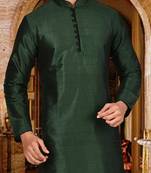 bottle green dupion art silk  kurta with  pattern work and 8 button