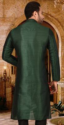 bottle green dupion art silk  kurta with  pattern work and 8 button 3